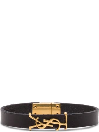 Saint Laurent Leather Bracelet With Logoed Buckle