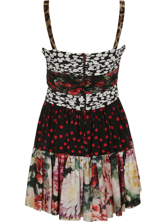 Dolce & Gabbana Polka Dot & Rose Printed Short Dress