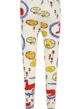 Mini Rodini Ivory Leggings For Kids With Dogs And Flowers