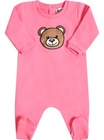 Moschino Fuchsia Babygrow For Babygirl With Teddy Bear