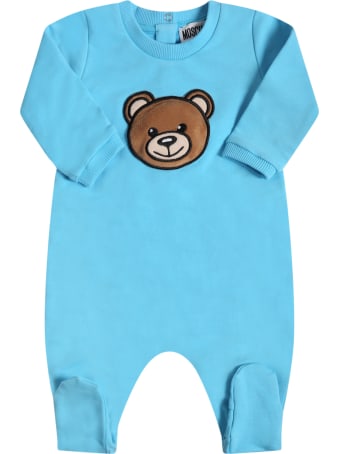 Moschino Light Blue Babygrow For Babyboy With Teddy Bear