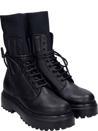 Le Silla Combat Boots In Black Leather