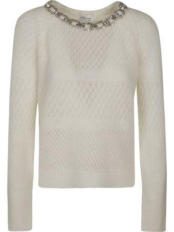 Blumarine Crystal Neckline Woven Sweater