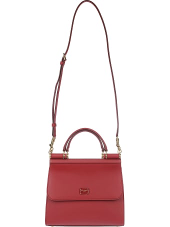 Dolce & Gabbana Red Leather Sicily Small Tote Bag