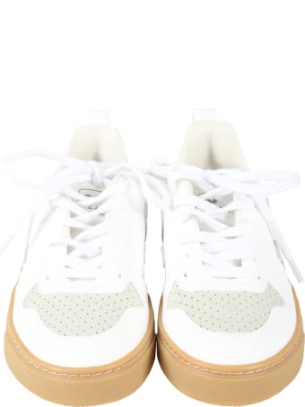 Veja White Sneakers For Kids With Green Logo