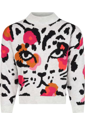 Catimini Grey Sweater For Girl With Cat