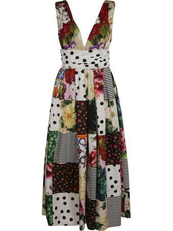 Dolce & Gabbana V-neck Pleated Long Dress