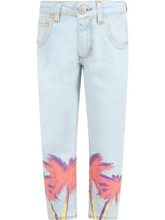 Family First Milano Light Blue Jeans For Kids With Palm Trees