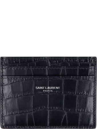 Saint Laurent Croco-print Leather Card Holder