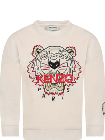 Kenzo Kids Beige Sweatshirt For Girl With Tiger