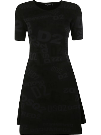 Dsquared2 All-over Logo Print Flared Dress