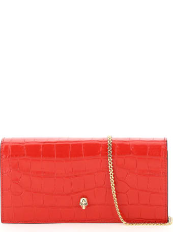 Alexander McQueen Croco Print Leather Clutch With Skull