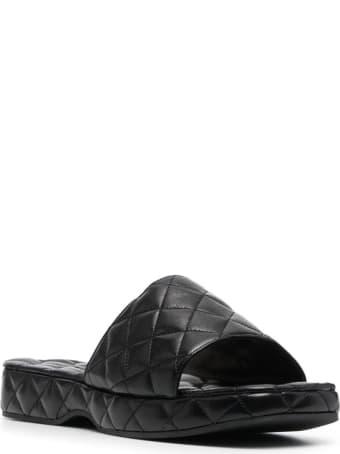 BY FAR Quilted Leather Black Lilo Mules