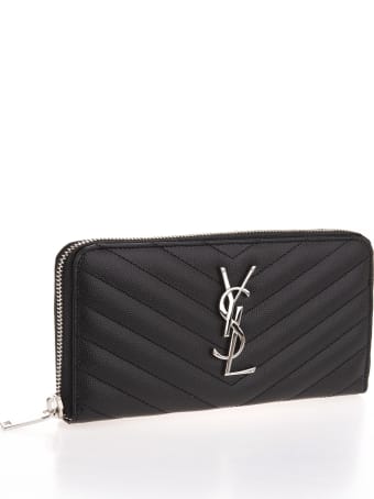 Saint Laurent Grey Monogram Wallet In Textured Matelasse' Leather