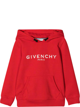 Givenchy Red Teen Sweatshirt With White Logo And Hood