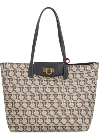 Salvatore Ferragamo Gancini Canvas And Leather Shopping Bag