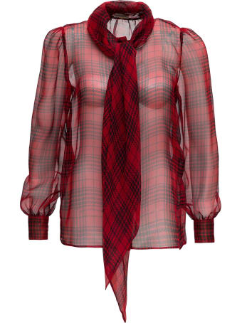 Saint Laurent Check Blouse In Crêpe Chiffon