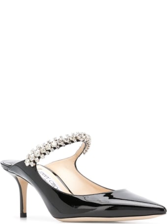 Jimmy Choo Black Patent Leather Mules With Crystal Strap