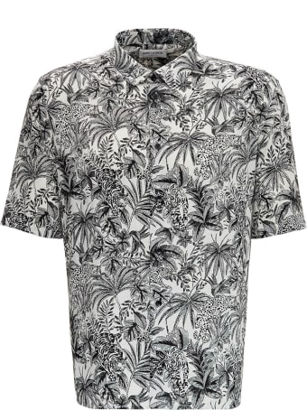 Saint Laurent Floral Viscose Shirt With Jungle Cat Print