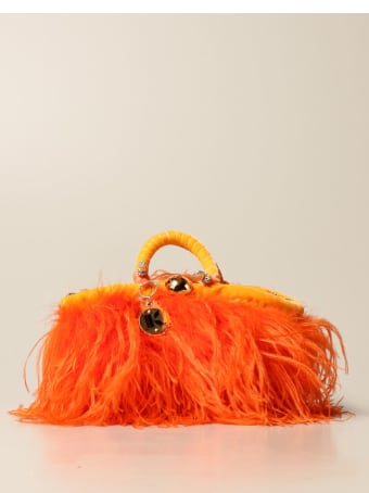 Sikuly Mini Bag Coffa Bag Piume Orange P. Sikuly With Feathers
