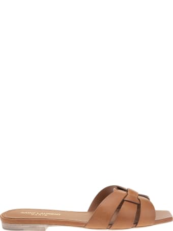 Saint Laurent Flat Brown Tribute Sandal