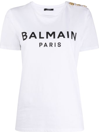 Balmain Jersey Tee With Logo And Embossed Buttons