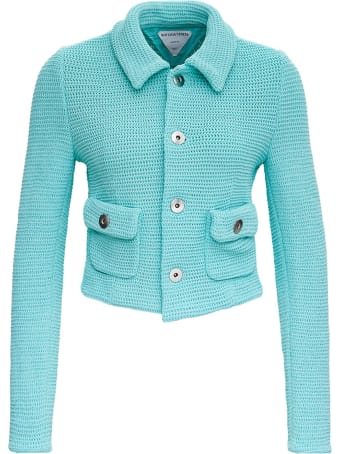 Bottega Veneta Racked Ribbed Blue Knit Jacket