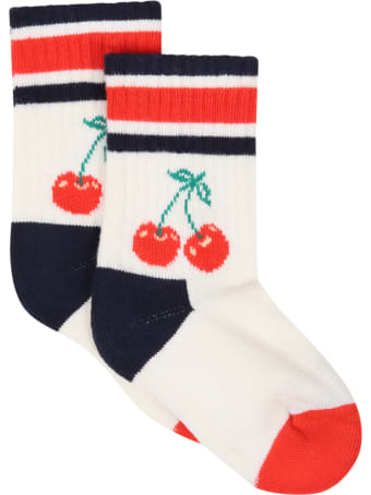 Happy Socks Ivory Socks For Girl With Cherry
