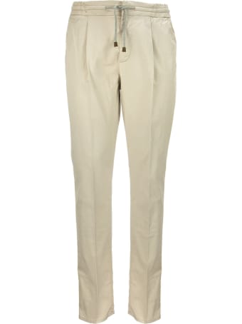 Brunello Cucinelli Garment Dyed Leisure Fit Drawstring Pleated Trousers In Cotton Gabardine