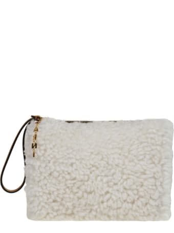 Marni Small Clutch Bag In Shearling In Natural And Honey Color