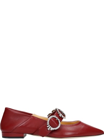 Giannico Betty Flat Ballet Flats In Bordeaux Leather