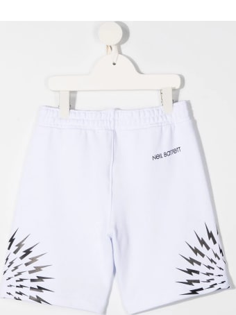 Neil Barrett Kid White And Black Fair-isle Thunderbolt Bermuda