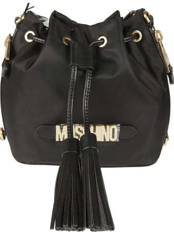 Moschino Logo Plaque Tassel Detail Bucket Bag