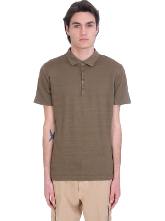 120% Lino Polo In Green Linen