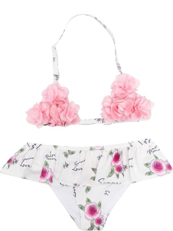 Monnalisa 2-piece White And Pink Swimsuit