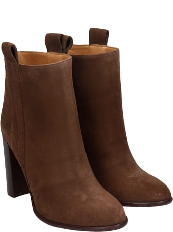 Anna F. High Heels Ankle Boots In Brown Suede