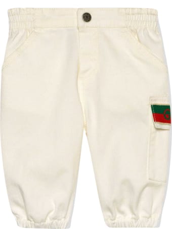 Gucci White Trousers With Logo Detail