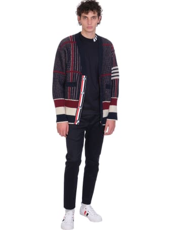 Thom Browne Cardigan In Blue Wool