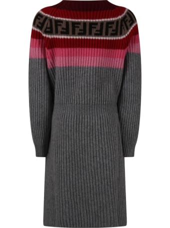 Fendi Grey Dress For Girl With Double Ff