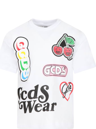 GCDS Mini White T-shirt For Girl With Cherry