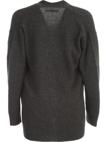 Y's M Trick Art Long Cardigan W/ribbed Bottom And Wrists