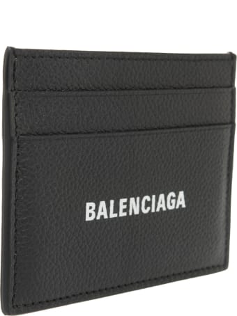 Balenciaga Black Man Card Holder With White Logo