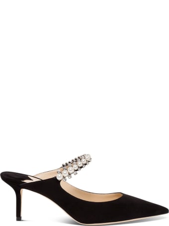 Jimmy Choo Suede Mules With Pearl And Swsrovski Detail