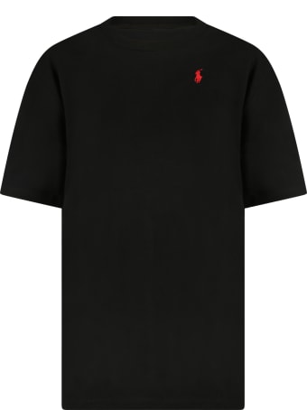 Ralph Lauren Black T-shirt For Kids With Blue Pony Logo