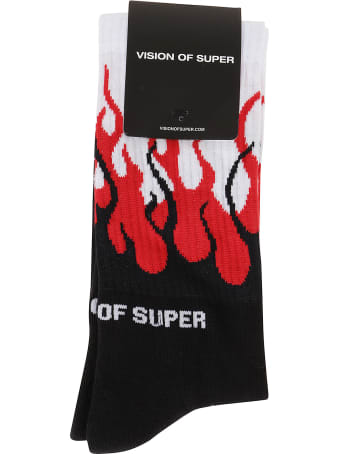Vision of Super Black Socks Red Flames