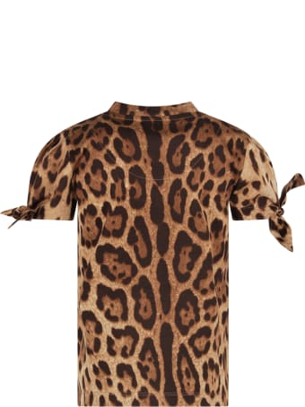 Dolce & Gabbana Brown T-shirt For Girl With Animalier Print