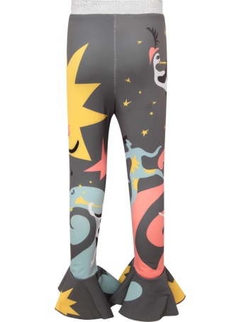 Raspberry Plum Grey Leggings For Girl With Colorful Prints