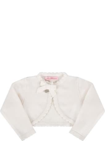 Blumarine Ivory Cardigan For Babygirl With Logo