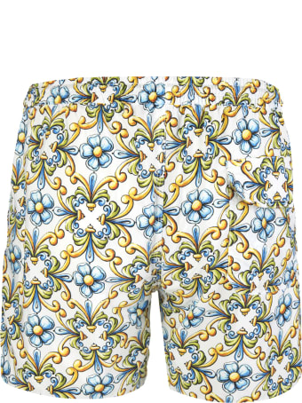 Capri Code Swimsuit With Yellow And Light Blue Majolica Print
