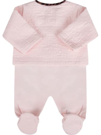 Fendi Pink Set With Double Ff For Baby Girl